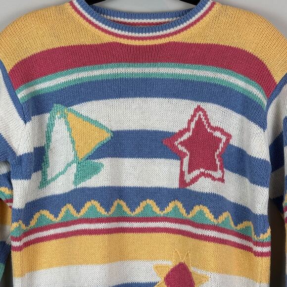 Vintage Two Twenty Sweater Women Medium Multicolor Stripe Summer Eclectic Retro - Picture 2 of 7